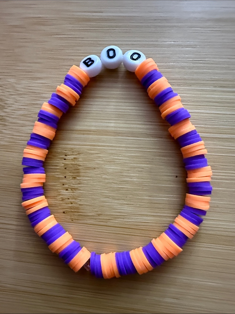 Stretch Kids Bracelet with 'BOO' Letter Beads in Purple & Orange
